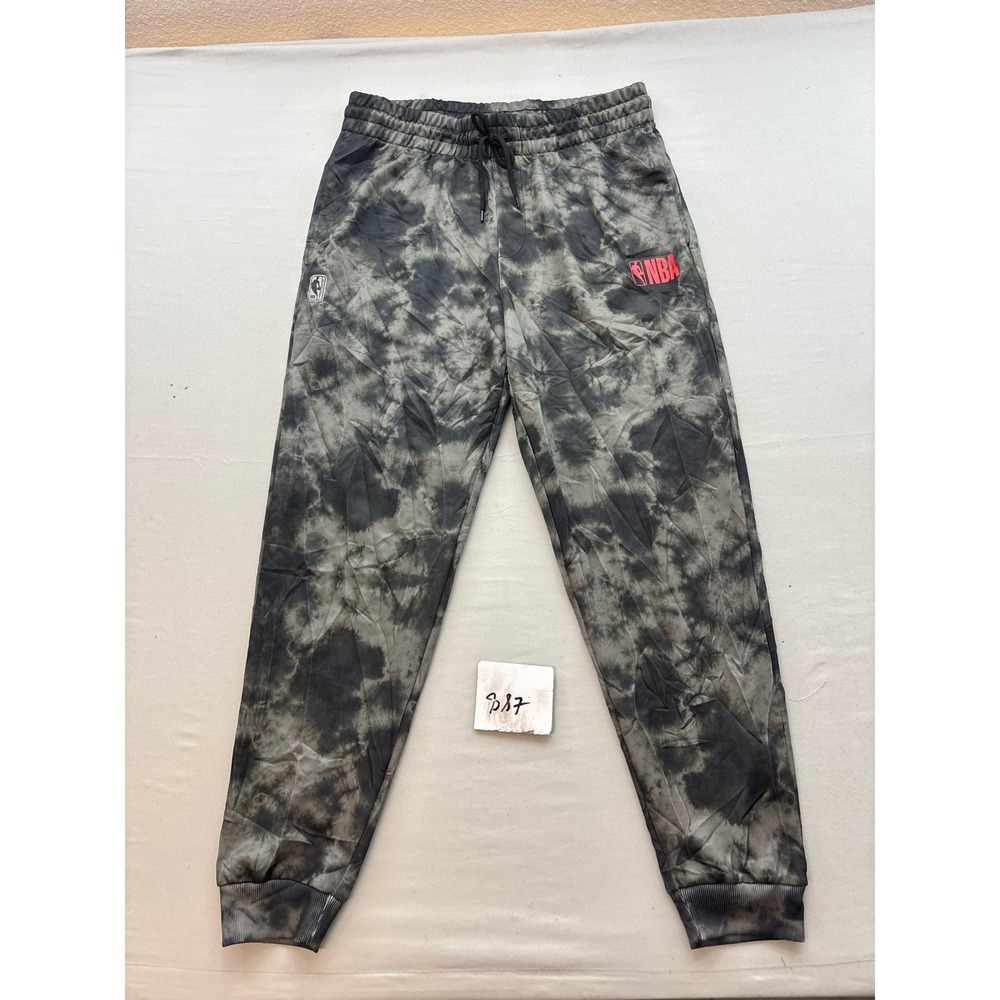 NBA Mens Tie Dye Jogger Sweatpants Grey Black Graphic Logo Large
